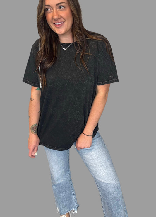 Black Acid Wash Oversized Boyfriend Tee
