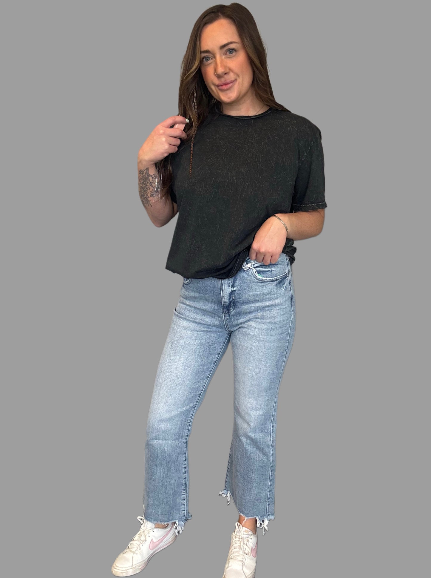 Black Acid Wash Oversized Boyfriend Tee