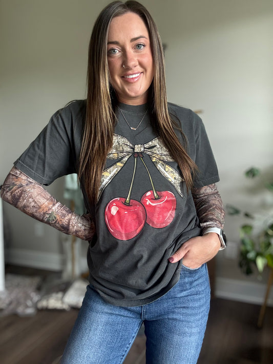 Camo Bow & Cherries Tee