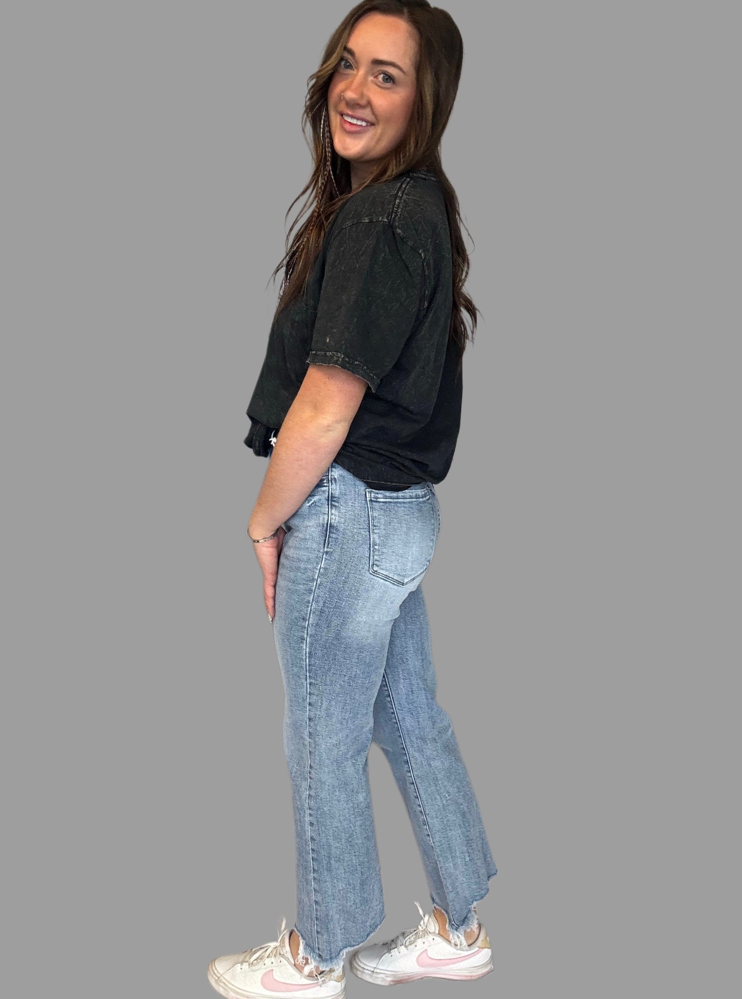 Black Acid Wash Oversized Boyfriend Tee