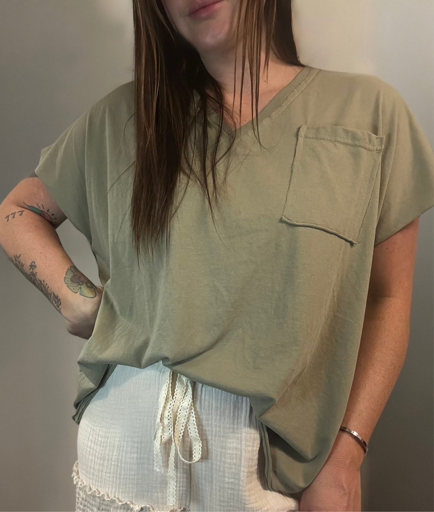 Oversized Vneck Pocket Tee