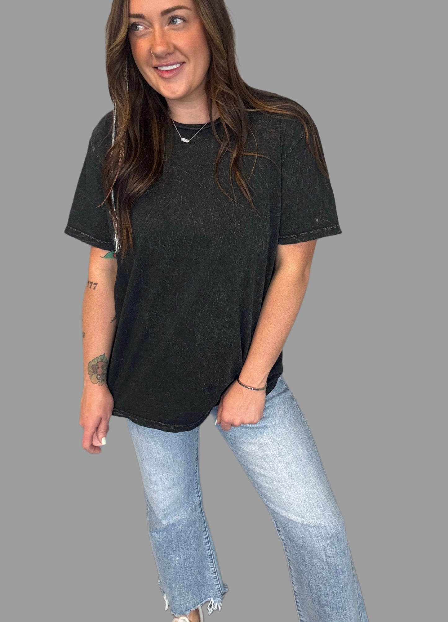 Black Acid Wash Oversized Boyfriend Tee