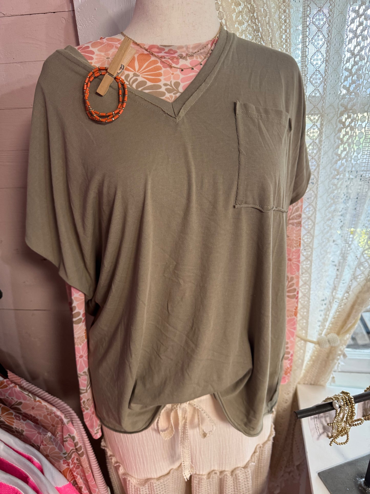 Oversized Vneck Pocket Tee